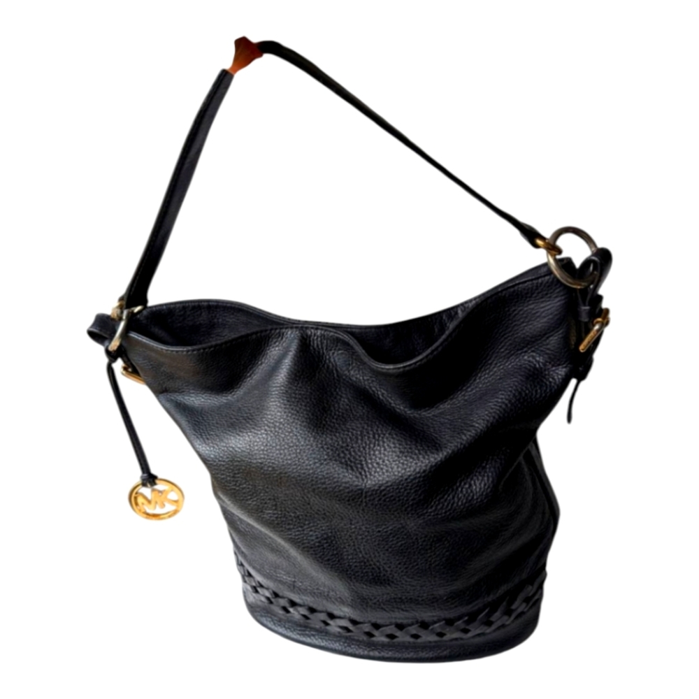Michael Kors Leather Bucket Bag Shoulder Bag Magnetic Closure Braided Detail - Picture 1 of 6